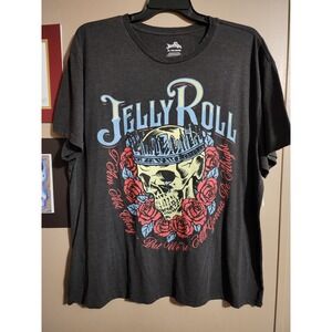 Jelly Roll T-Shirt Beautifully Broken Tour Skull Roses XL Charcoal Gray